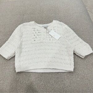 Caroline Constas White Crochet Knit Button Front Top | Size M | NWT